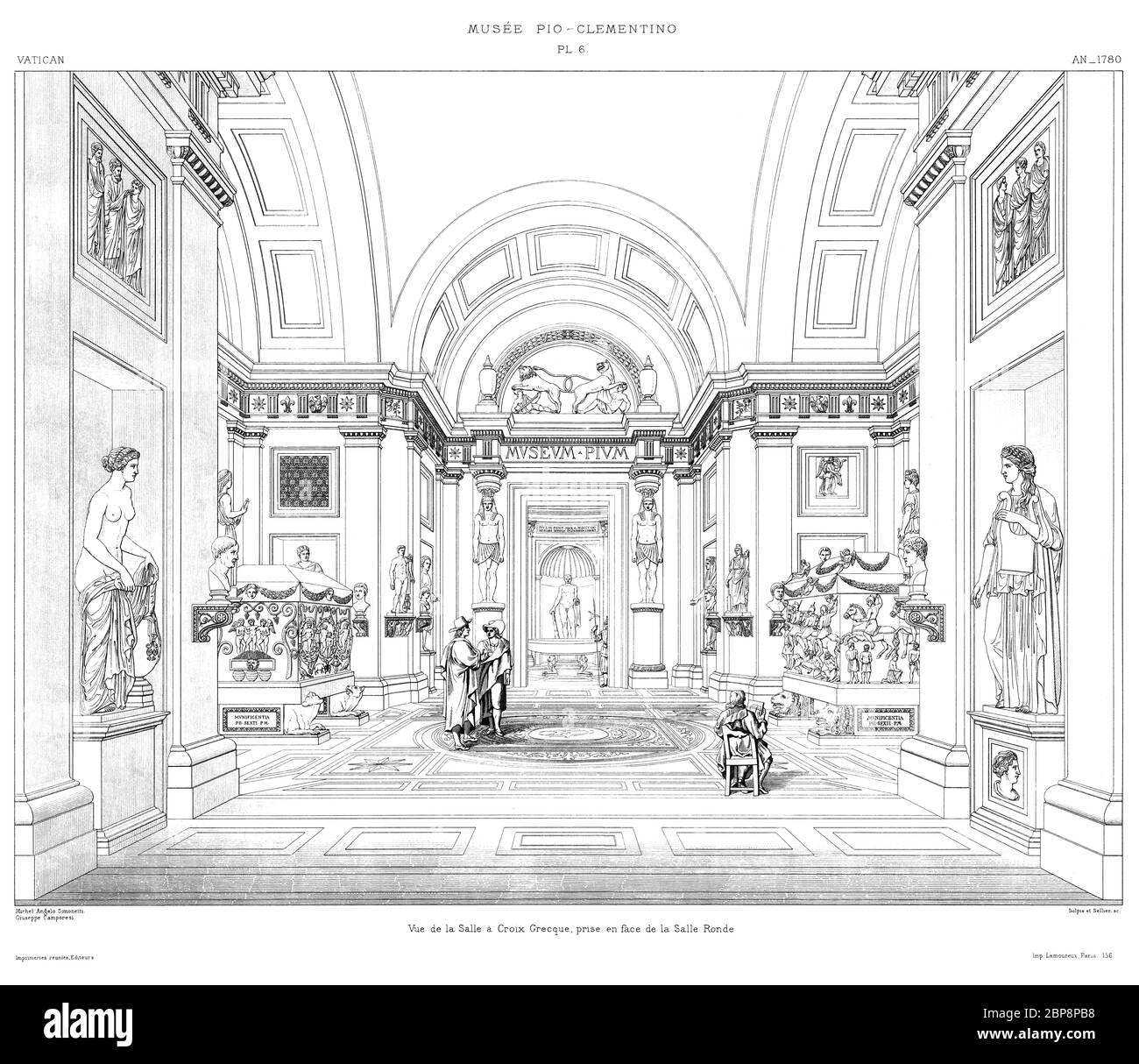 Roma, Vaticano: Museo Pio Clementino. Vista della Sala della Croce greca, di fronte alla Sala rotonda 1780, dal Vaticano 1882. Foto Stock
