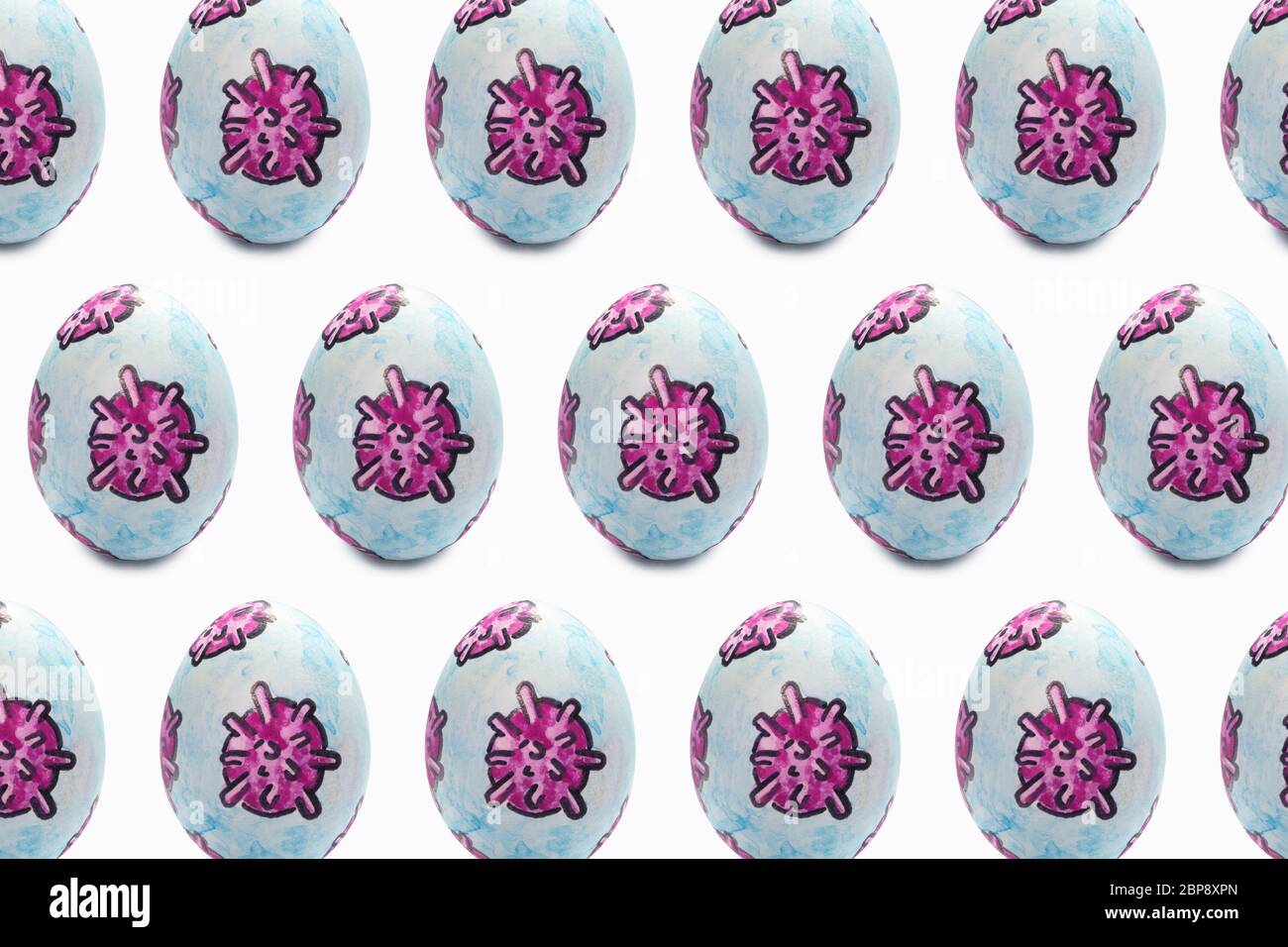 Colorato dipinto virus uovo di Pasqua modello in sfondo isolato. Foto Stock