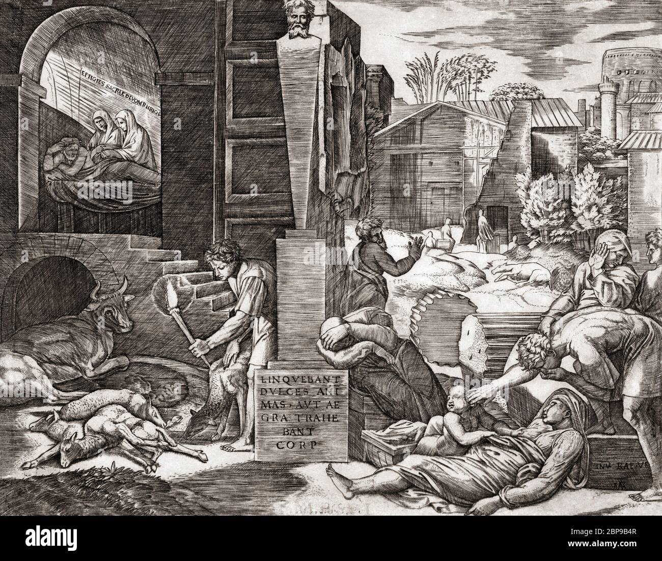 La peste. Dopo un'incisione di Marcantonio Raimondi, da un'opera di Raffaello. Foto Stock