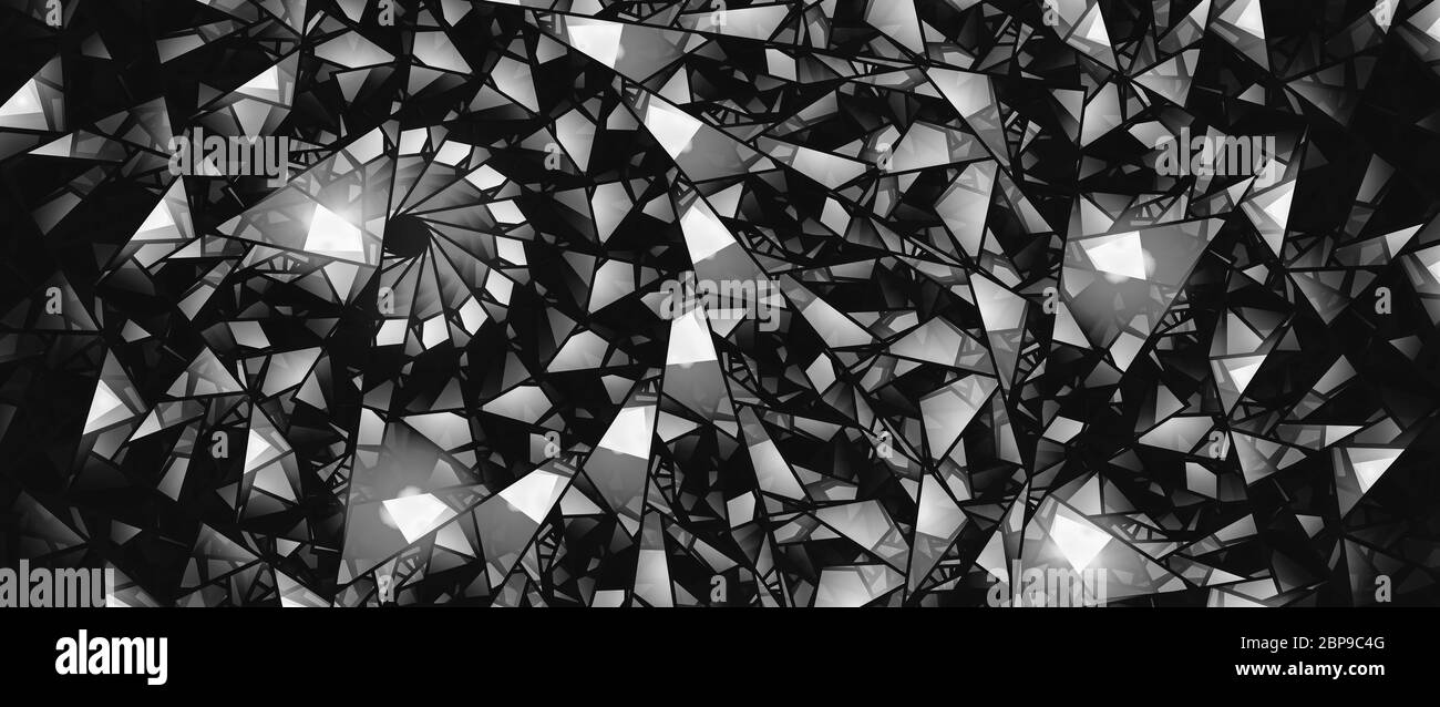 Sfondo widescreen astratto in vetro colorato bianco e nero, rendering frattale Foto Stock
