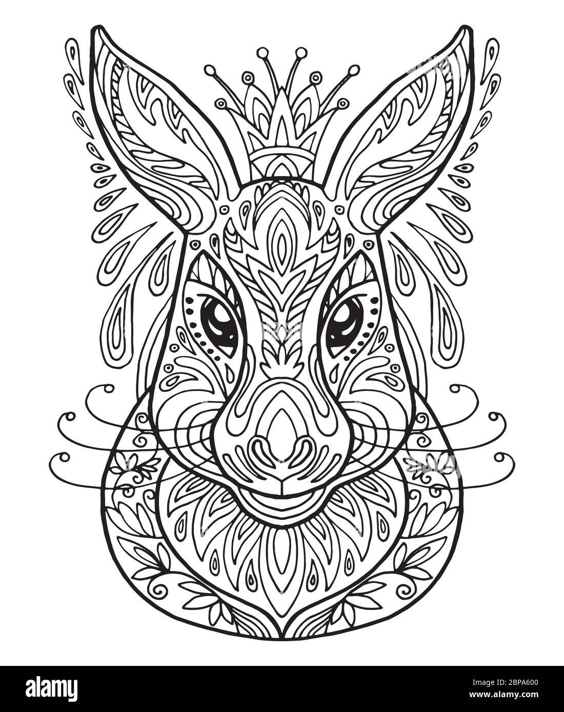 Vettore decorativo doodle testa ornamentale di lepre. Illustrazione vettoriale astratta del contorno nero lepre isolato su sfondo bianco. Illustrazione del magazzino Illustrazione Vettoriale