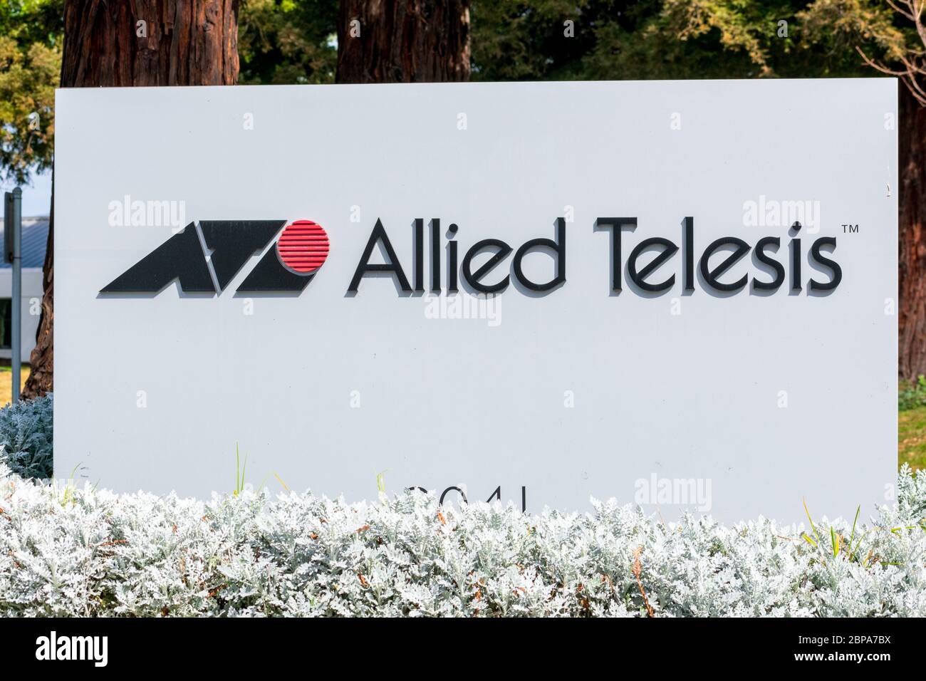 Allied Telesis firma presso la sede del Nord America. Allied Telesis è un'infrastruttura di rete, società di telecomunicazioni, precedentemente Allied Telesyn - Foto Stock