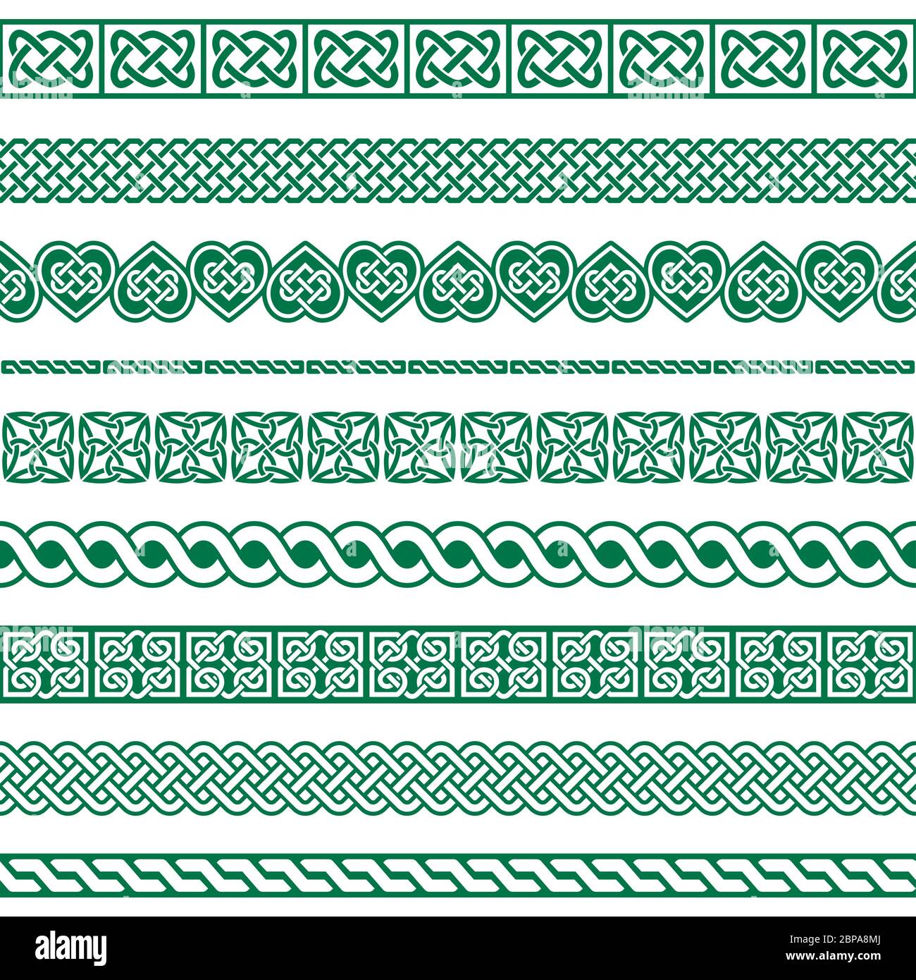 Irish Celtic Vector Seamless design, bordo celtico e collezione di cornici, ornamenti intrecciati per biglietti di auguri, festa di San Patrizio Illustrazione Vettoriale