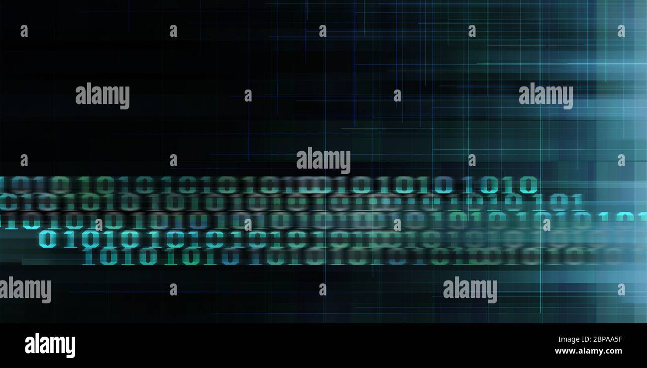 visualizzazione dello schermo bit di dati del codice binario su sfondo blu scuro matrice del flusso di dati. Aumento dell'era dell'intelligenza artificiale dei big data. Trasferimento dei dati di intelligenza artificiale. Foto Stock