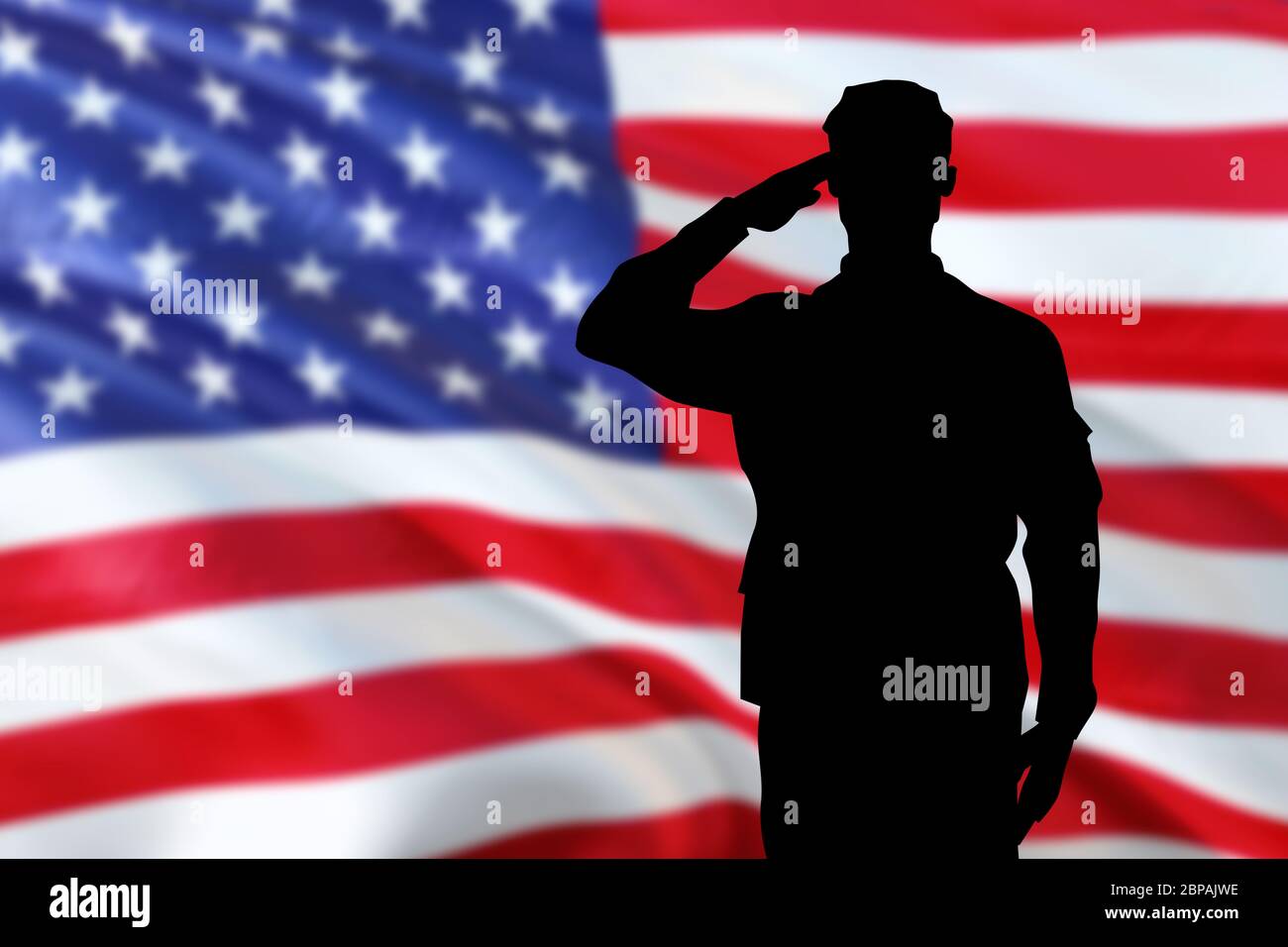 I soldati silhouette saluta la bandiera degli Stati Uniti per il giorno del memoriale o dei veterani Foto Stock