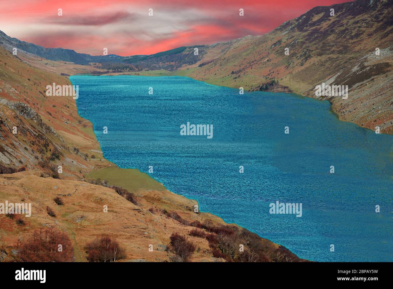 Una ricostruzione del lago Ffrancon in Snowdonia. Questo lago glaciale è scomparso circa 5000 anni fa possibile a causa di un crollo terminale morenico. Foto Stock