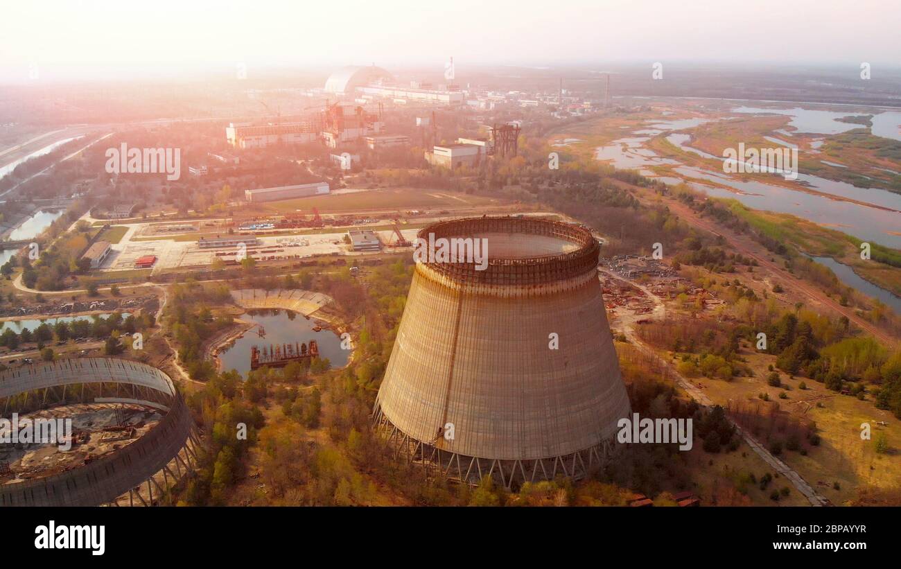 Centrale nucleare di Cernobyl, Ukrine. Vista aerea Foto Stock