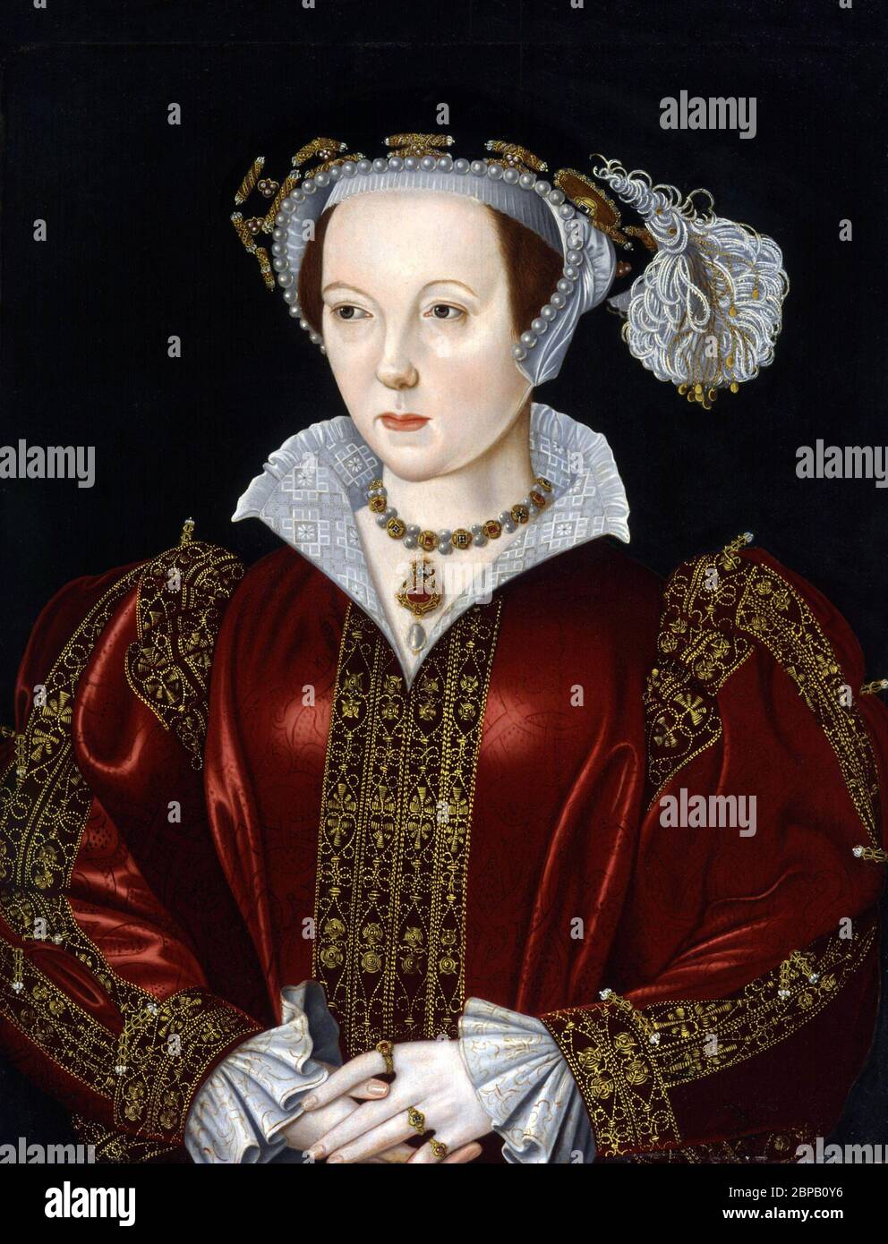 Parr. Katherine Ritratto della sesta moglie di Enrico VIII d'Inghilterra, Caterina Parr (1512-1548) da artista sconosciuto, olio su pannello, fine 16 ° secolo Foto Stock