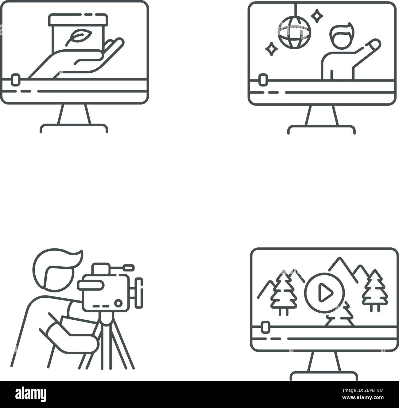 Set di icone lineari perfette per filmmaking e videografia pixel Illustrazione Vettoriale