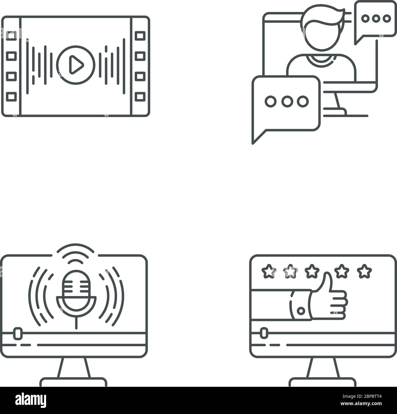 Set di icone lineari pixel Perfect per videografia Illustrazione Vettoriale