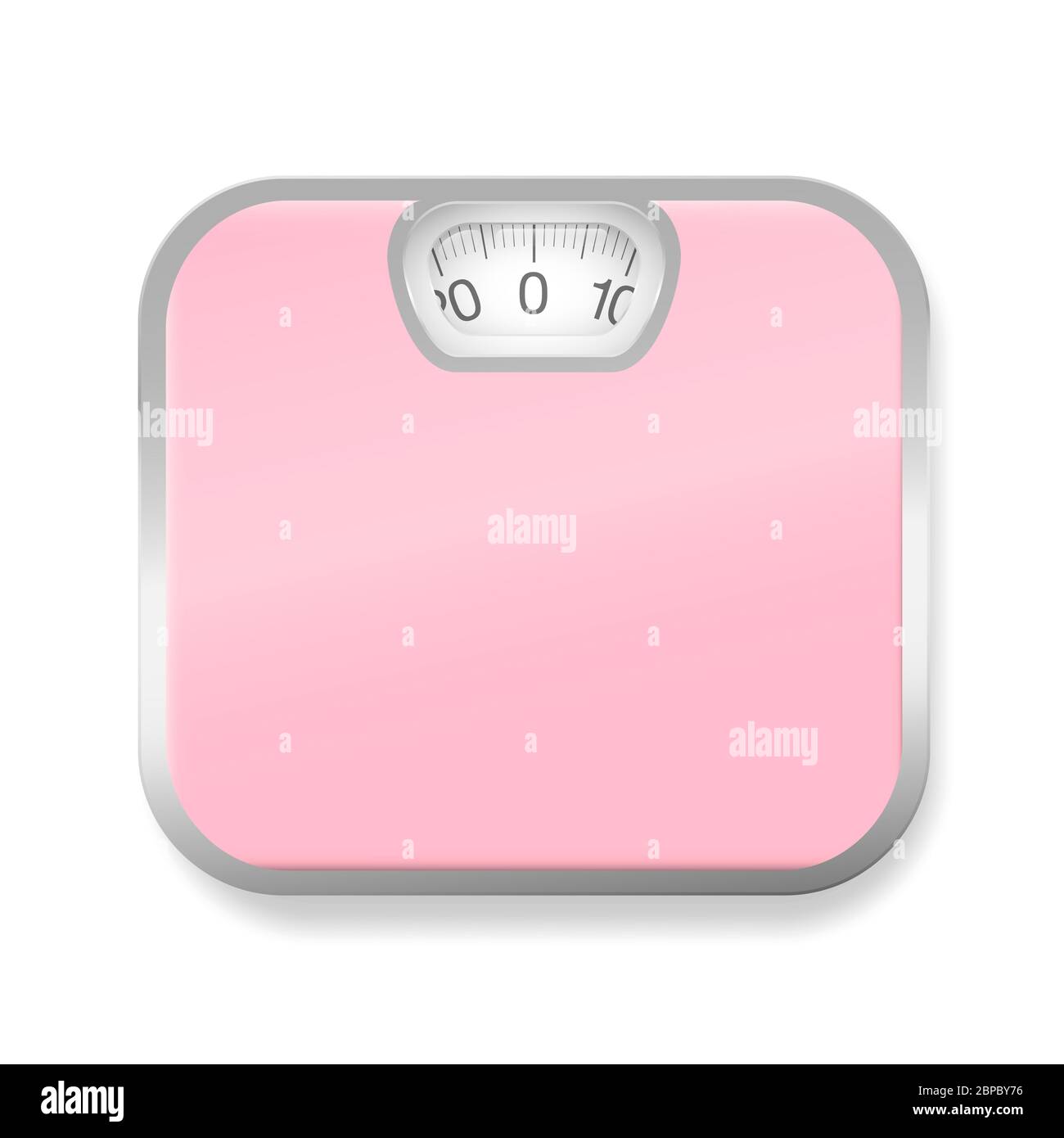 Bilancia da bagno rosa con cornice argento - illustrazione su sfondo bianco. Foto Stock
