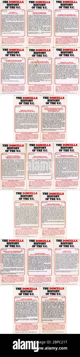 Carte da collezione 'History of the VC' (18 dal set del 24, 1980, vedi informazioni aggiuntive), emesse da Doncella Cigars, John Player & Sons (Imperial Tobacco) Foto Stock