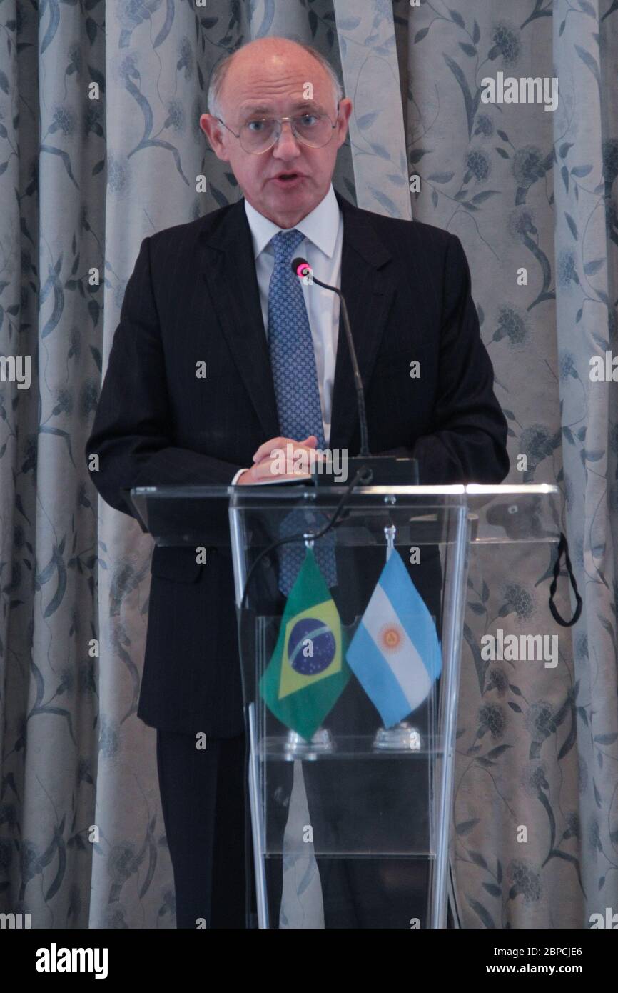 RIO DE JANEIRO 19.02.2013: Ministro degli Esteri argentino Héctor Timerman durante una conferenza congiunta con il suo omologo brasiliano Antonio Patriota Foto Stock