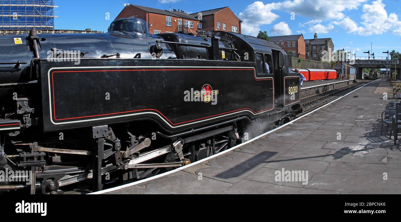 ELR, East Lancass Railway, East Lancashire Railway Bury station, Greater Manchester, Inghilterra, UK - 80080 piattaforma di cottura a vapore Foto Stock