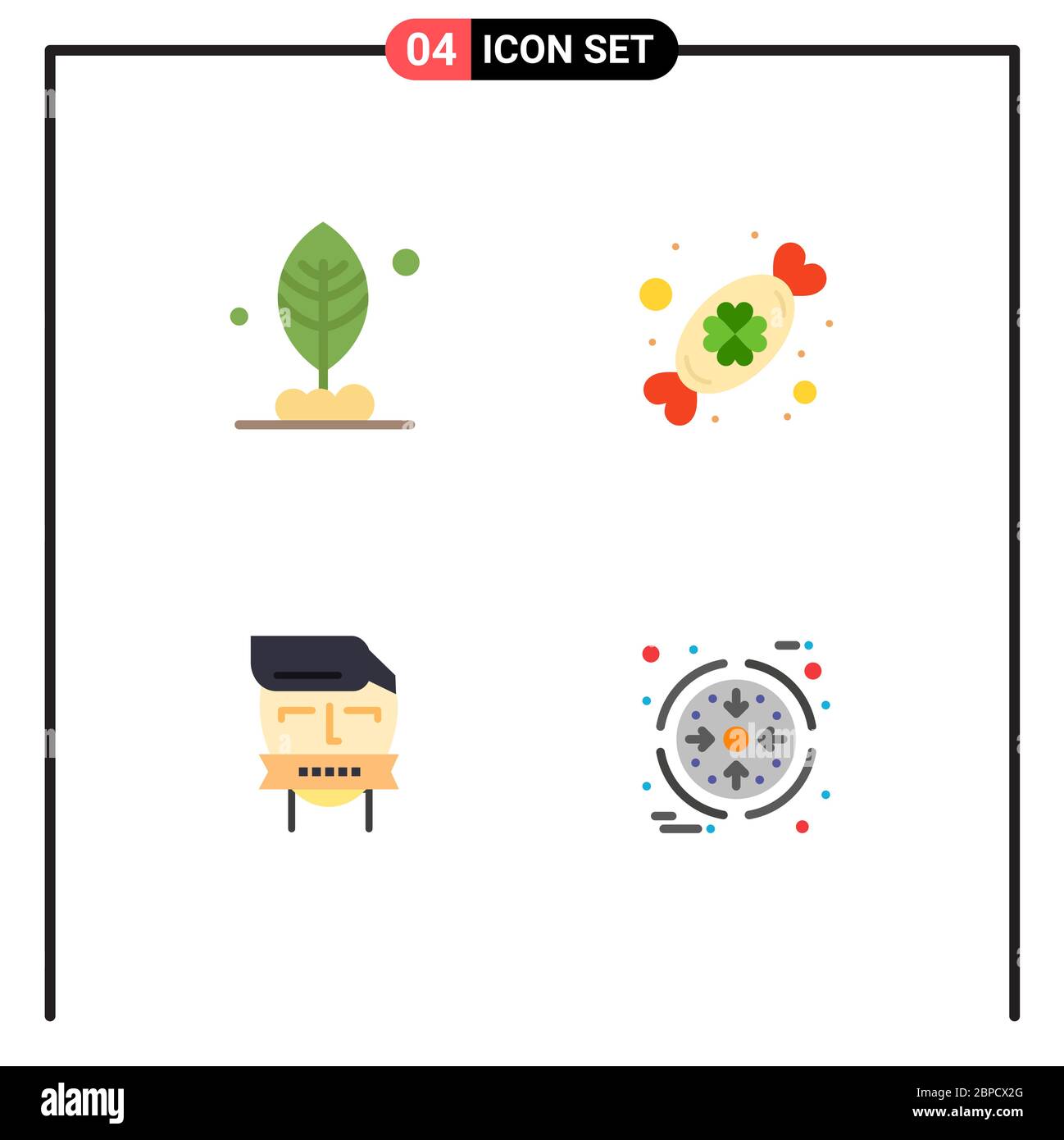 Set di 4 icone piatte vettoriali sulla griglia per foglia, avversario, caramella, festival, terrorismo elementi di disegno vettoriale editabili Illustrazione Vettoriale