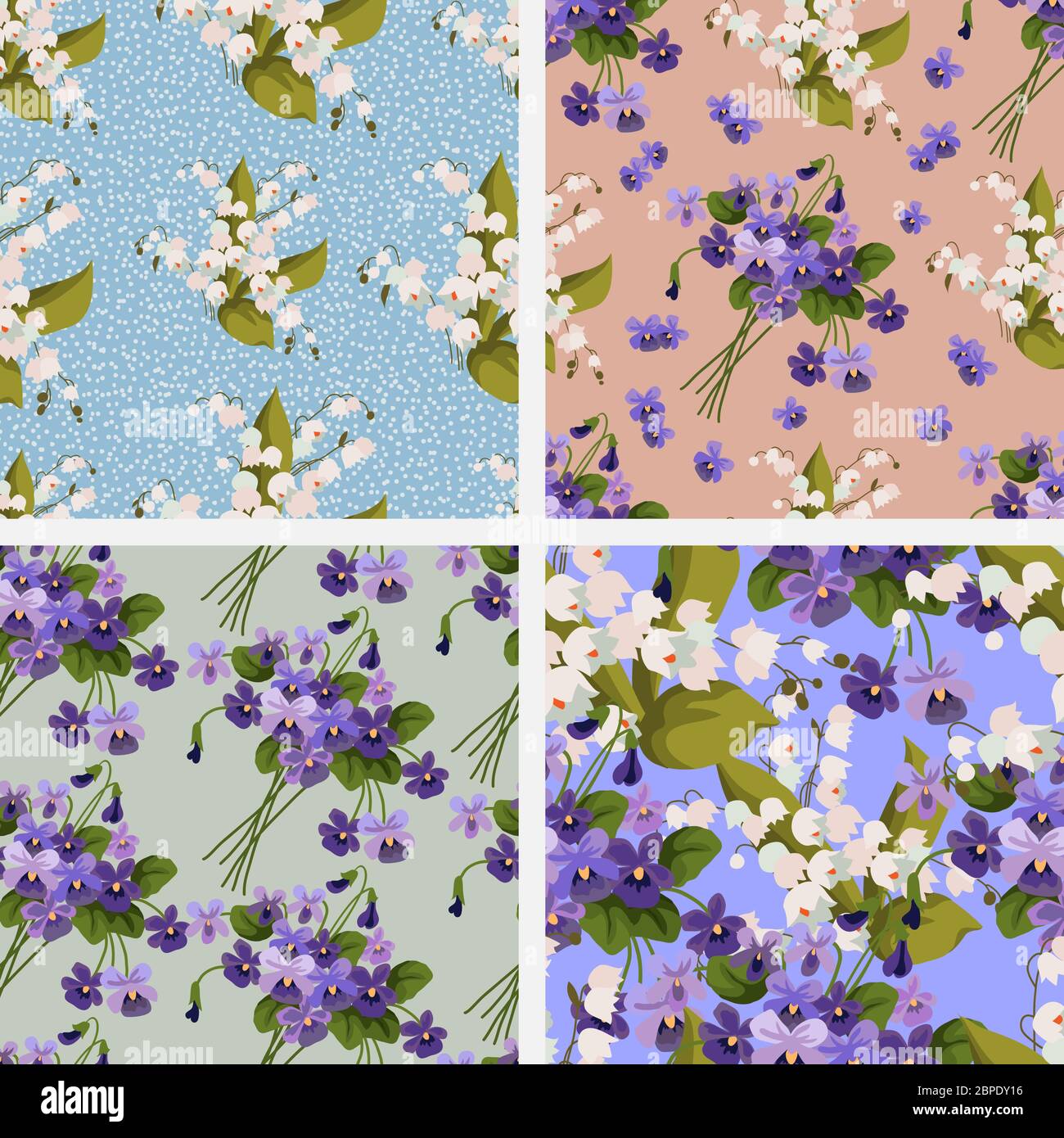 Set di motivi floreali senza cuciture con fiori primaverili. Simpatica illustrazione vettoriale Illustrazione Vettoriale
