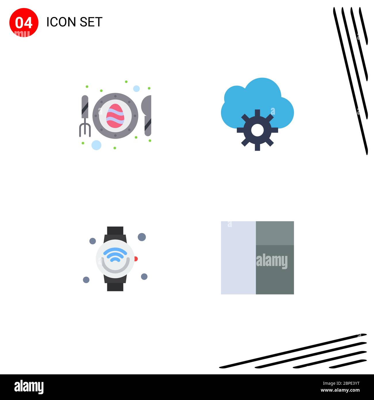 Pacchetto icone piatte di 4 simboli universali di uovo, internet delle cose, scramble, dati, elementi di disegno vettoriale modificabili wi-fi Illustrazione Vettoriale