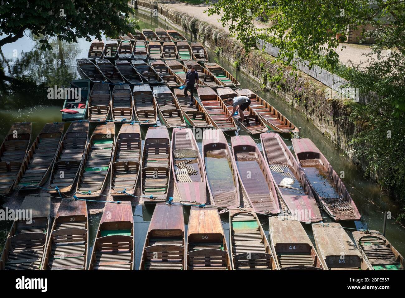 Punt sul fiume Cherwell, Oxford, legati insieme e inutilizzati durante Covid-19 Foto Stock