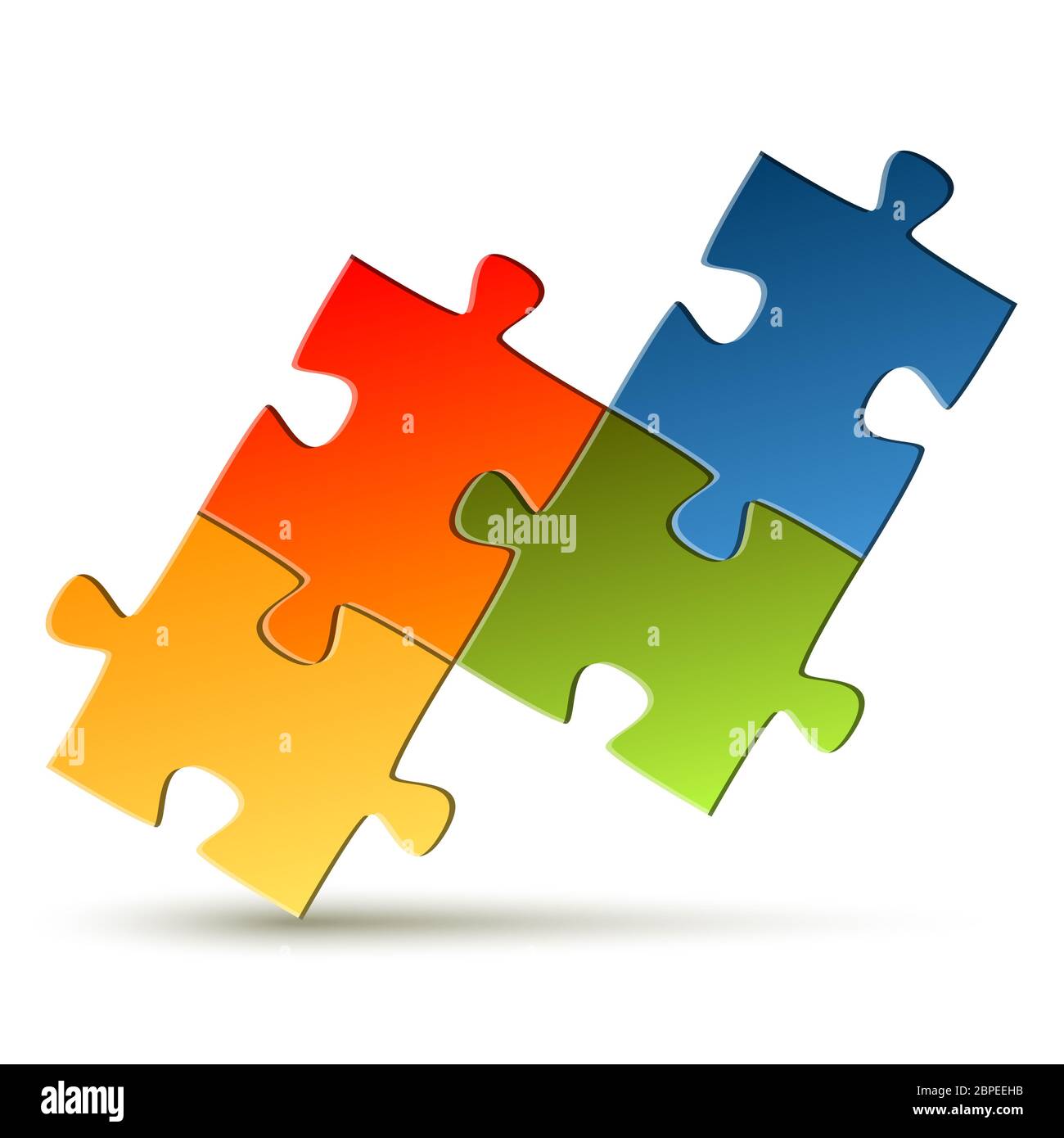 puzzle con quattro parti colorate per simbolismo del lavoro di squadra Foto Stock