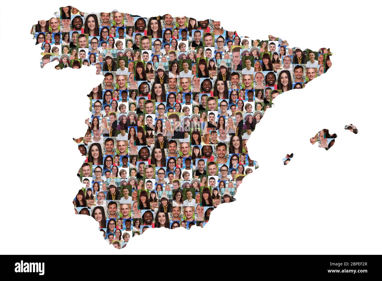 Spanien Karte Menschen junge Leute Gruppe integrazione multikulturell Vielfalt Freisteller Foto Stock