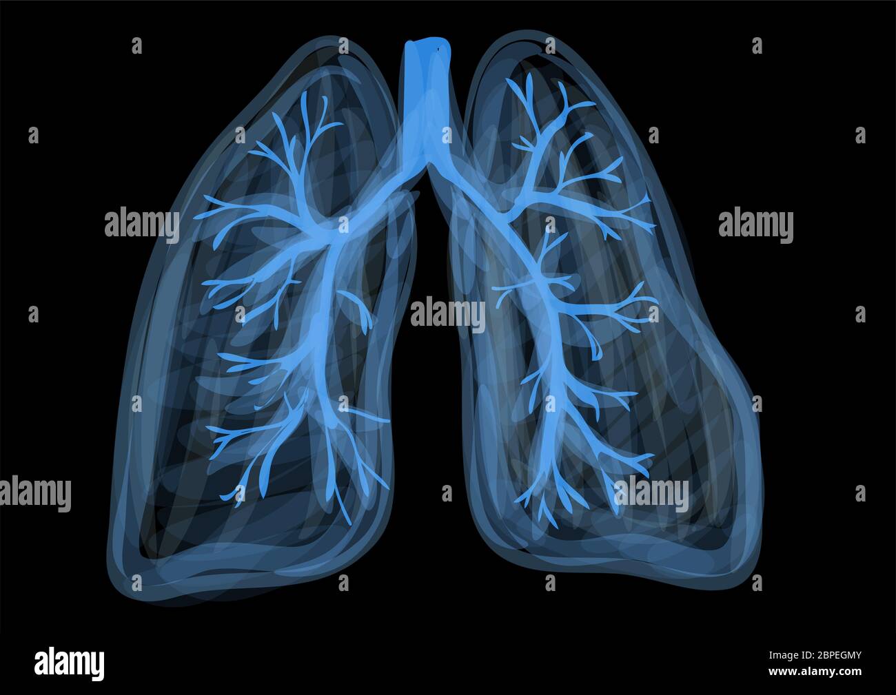 Polmoni. blu astratto organo respiratorio su sfondo nero Foto Stock