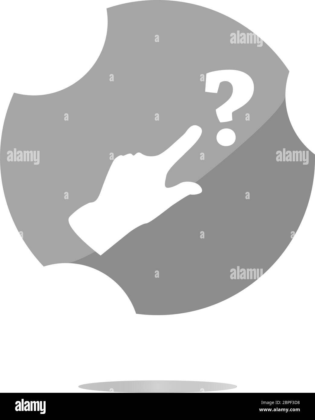 Punto interrogativo sull'icona segno con la mano di persone. Aiutare il simbolo. FAQ segno. pulsanti di stile Foto Stock