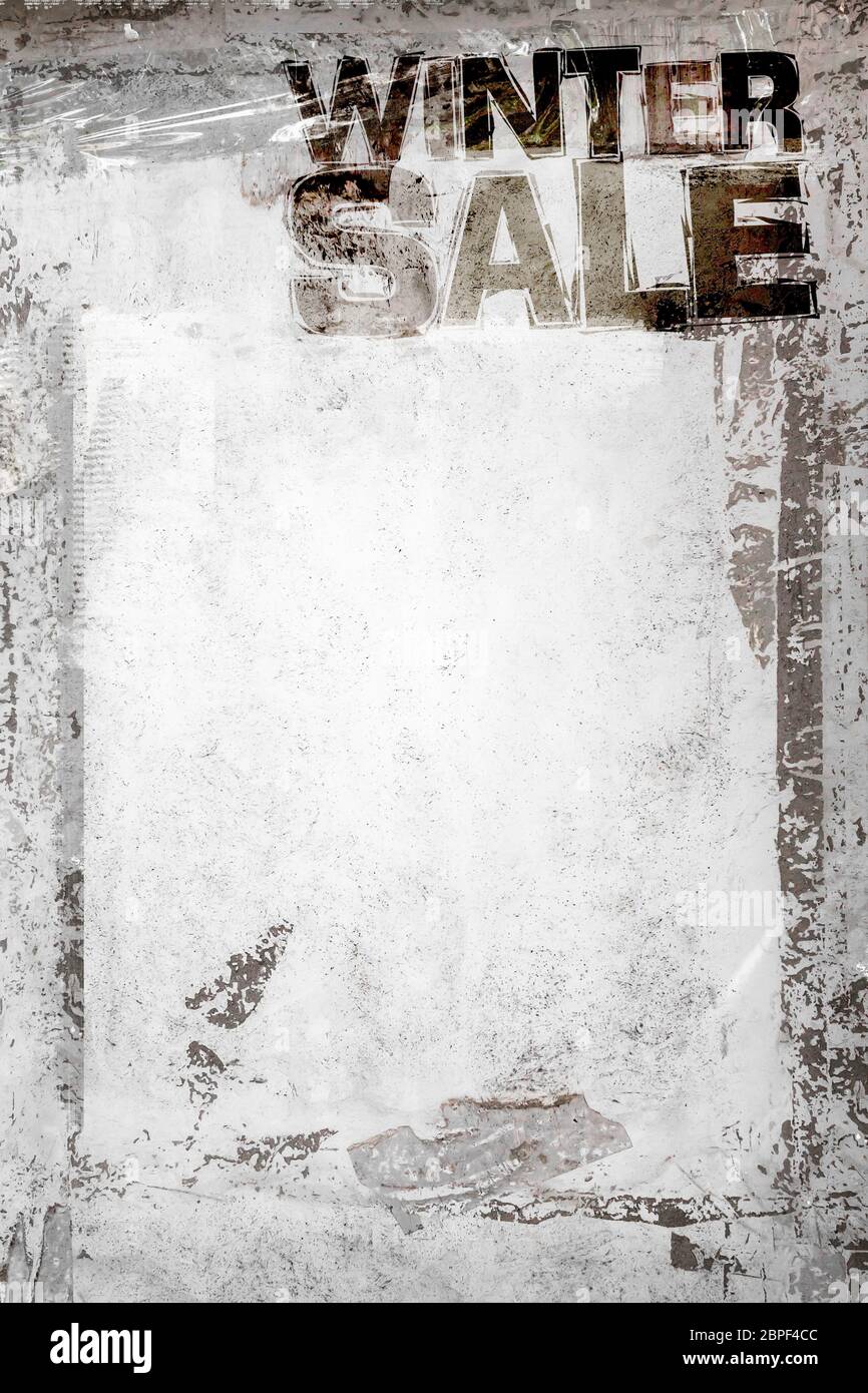 Inverno vendita Grunge sfondo con una schifezza telaio e resti di nastro Scotch e cellophane. Completamente modificabile. Sporco design artistico elemento, box, il telaio F Foto Stock