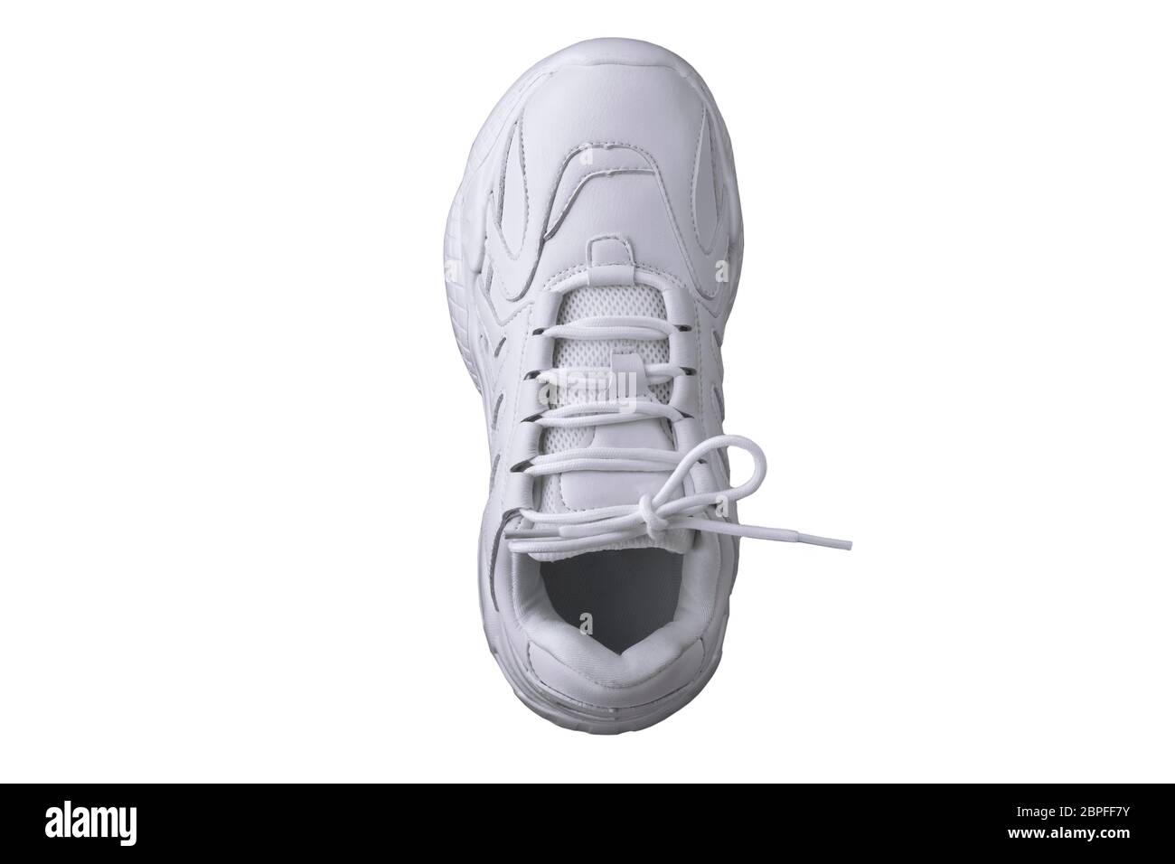 Una sneaker bianca vista dall'alto. Scarpe sportive. Foto Stock