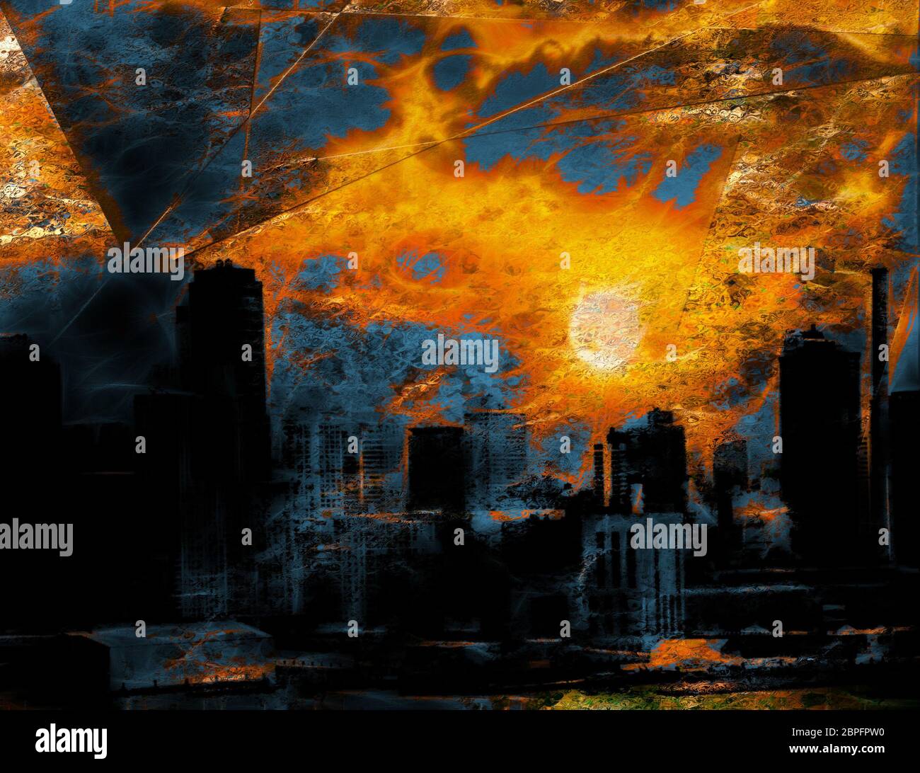 New York Waterfront astrazione. Il tramonto o l'alba Foto Stock