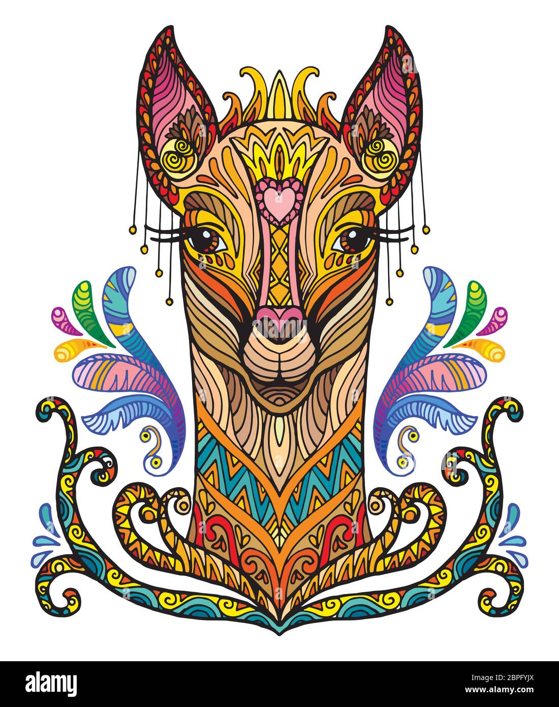 Vettore decorativo doodle testa ornamentale di lama. Astratto vettore colorato illustrazione della testa lama isolato su sfondo bianco. Illustrazione del magazzino Illustrazione Vettoriale