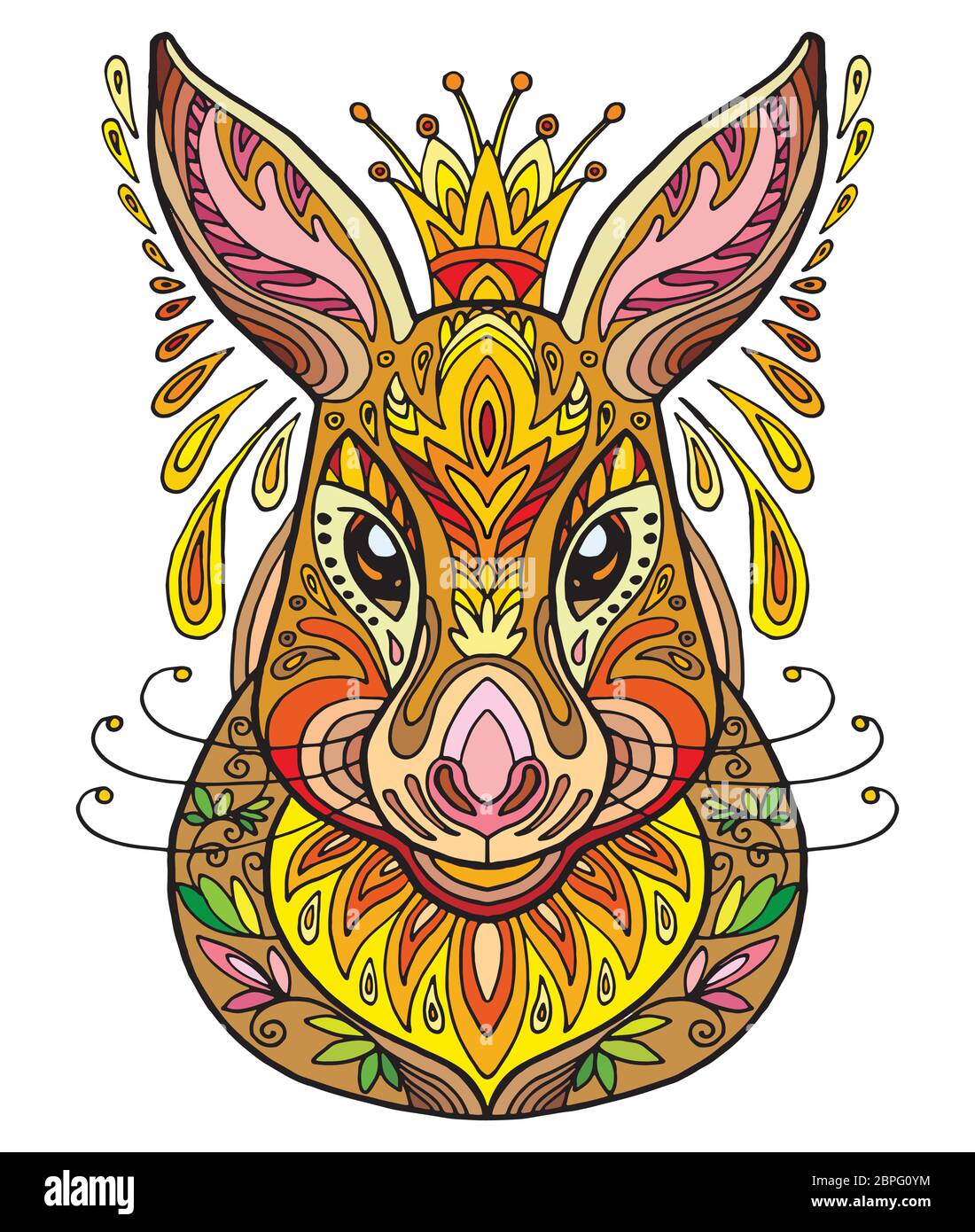 Vettore decorativo doodle testa ornamentale di lepre. Vettore astratto colorato illustrazione della testa lepre isolato su sfondo bianco. Illustrazione del magazzino Illustrazione Vettoriale