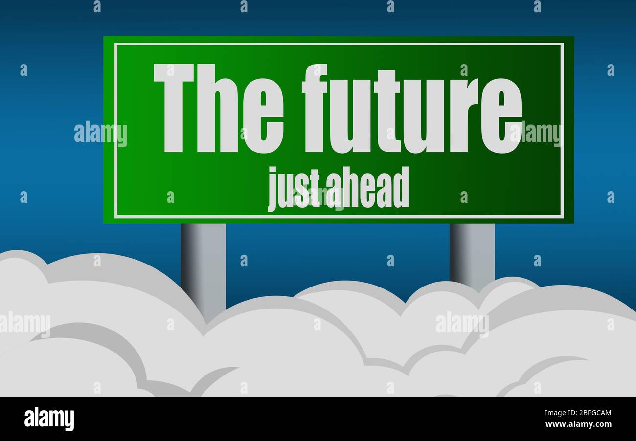 Uscita dal simbolo della strada con la parola futura, rendering 3D Foto Stock
