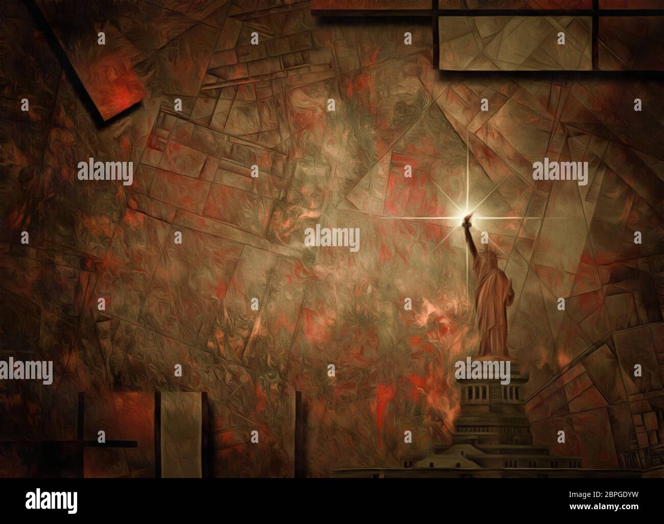 Moderno dipinto astratto in colori smorzati. Statua della Libertà Foto Stock