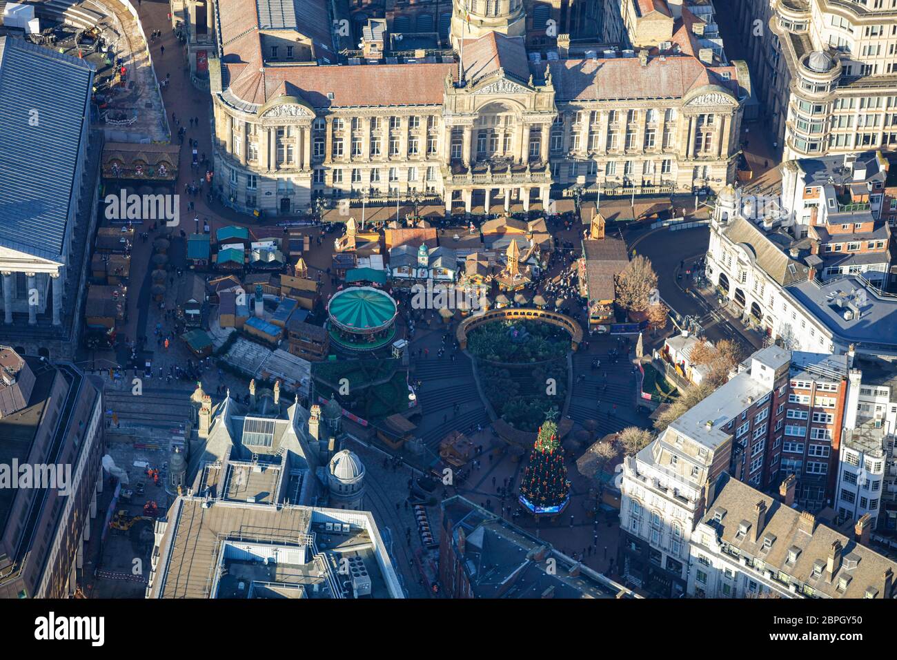 Vista aerea del mercato di Natale di Birmingham Foto Stock