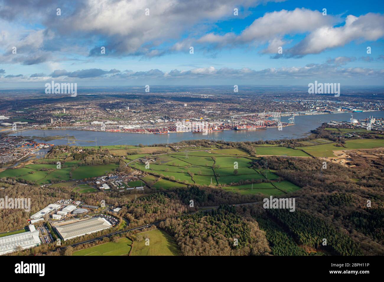 Vista aerea del porto di Southampton Foto Stock