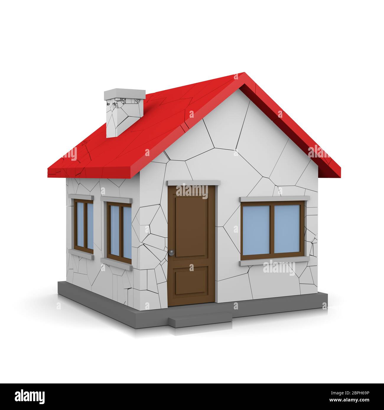 White 3D Casa con crepe su sfondo bianco illustrazione Foto Stock