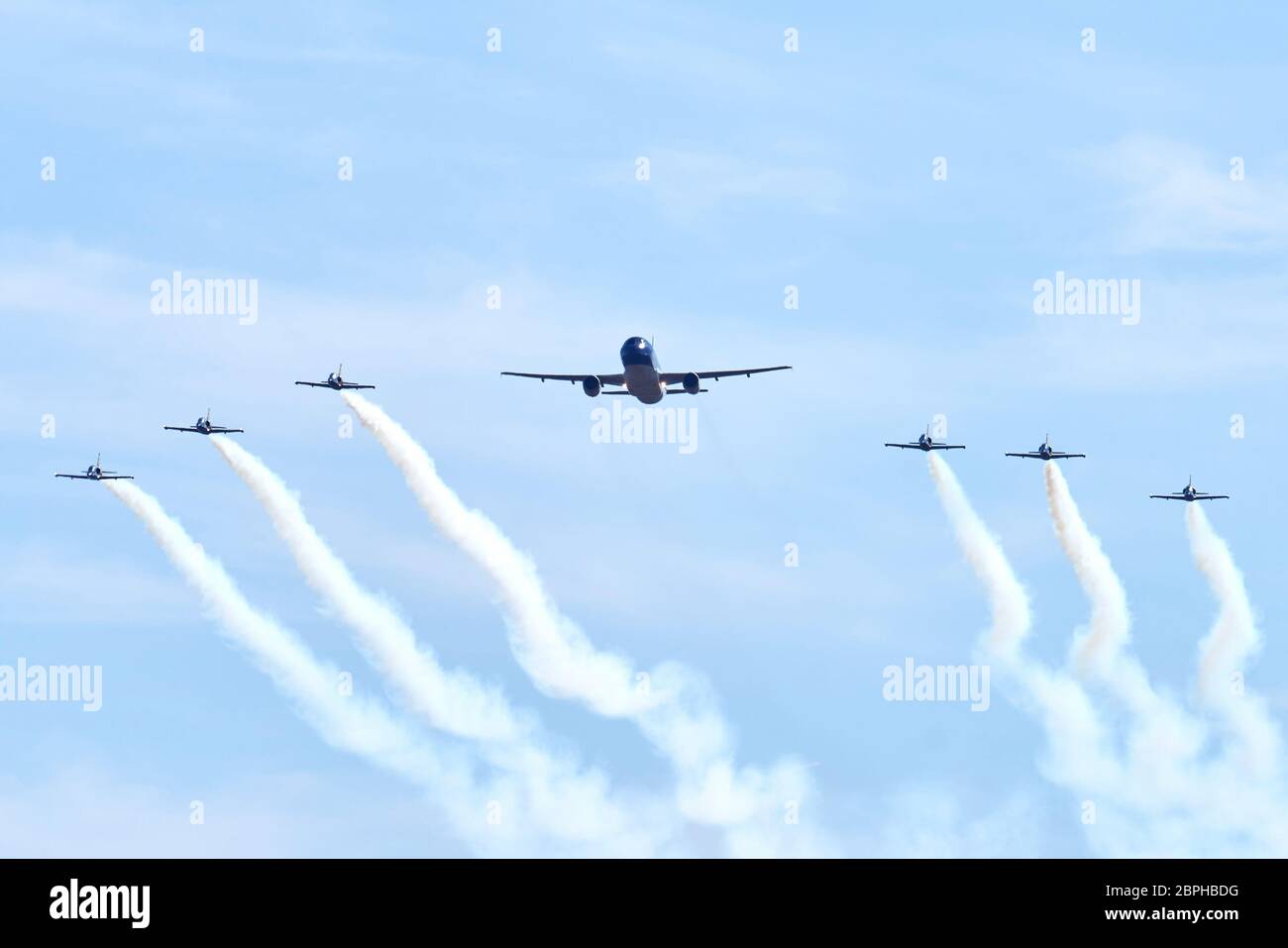 Spettacolo aereo all'Aeroporto Internazionale di Chisinau. Primo piano degli aeromobili. Moldavia Foto Stock