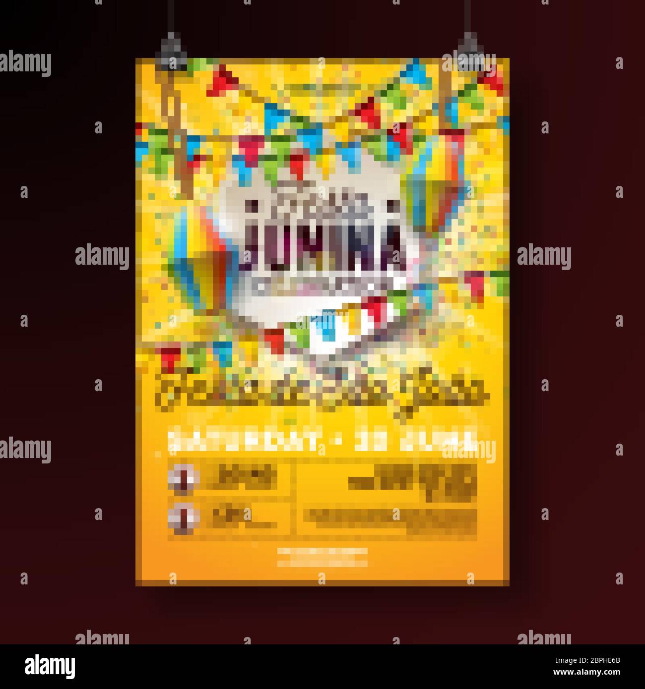Festa Junina Party Flyer Illustrazione con disegno tipografico. Bandiere, Lanterna di carta e Confetti su sfondo giallo. Vector Brasile Giugno Festival Illustrazione Vettoriale