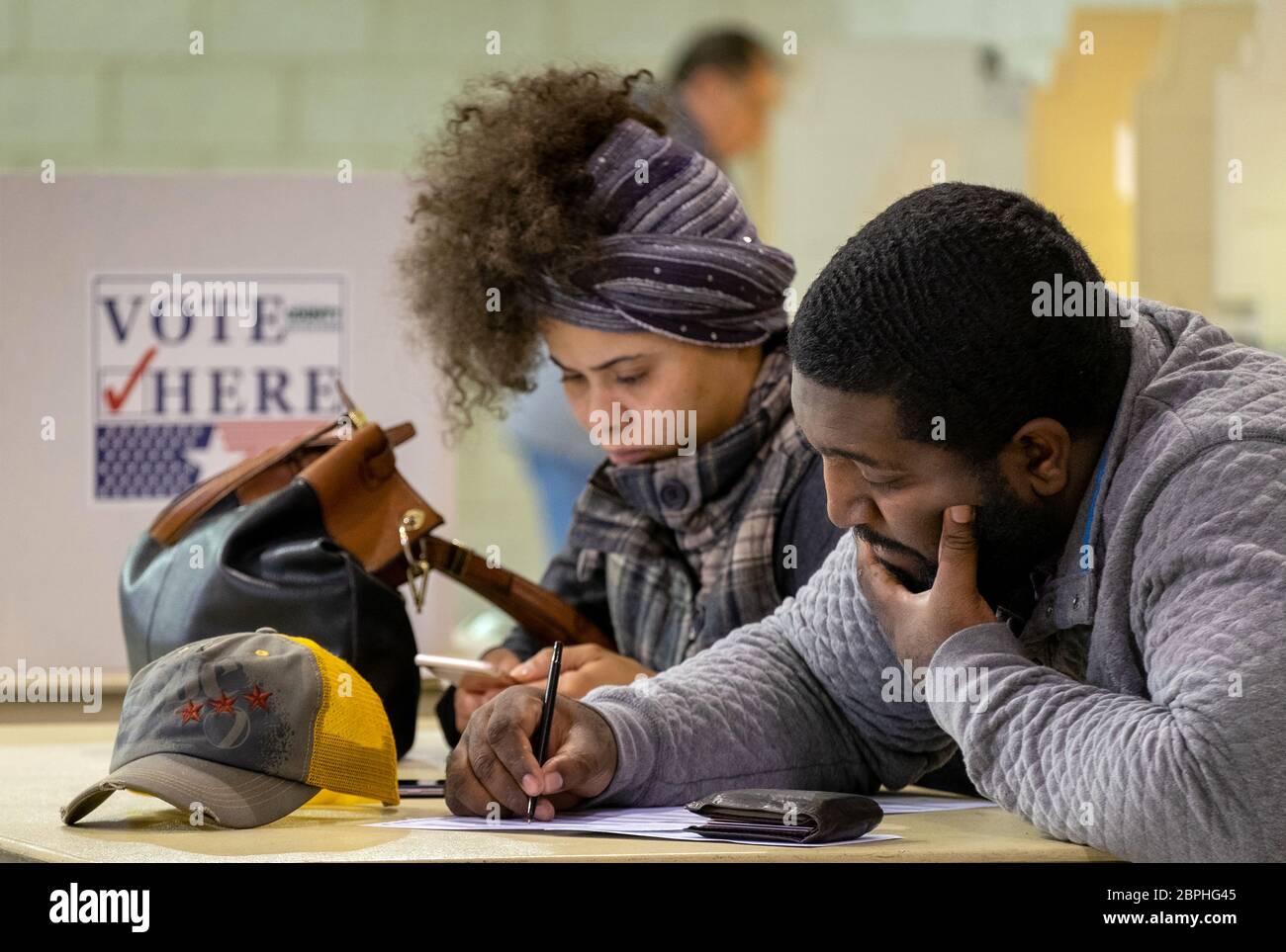 Seggio durante le elezioni di medio termine del 2018 a Ferguson Missouri USA Foto Stock