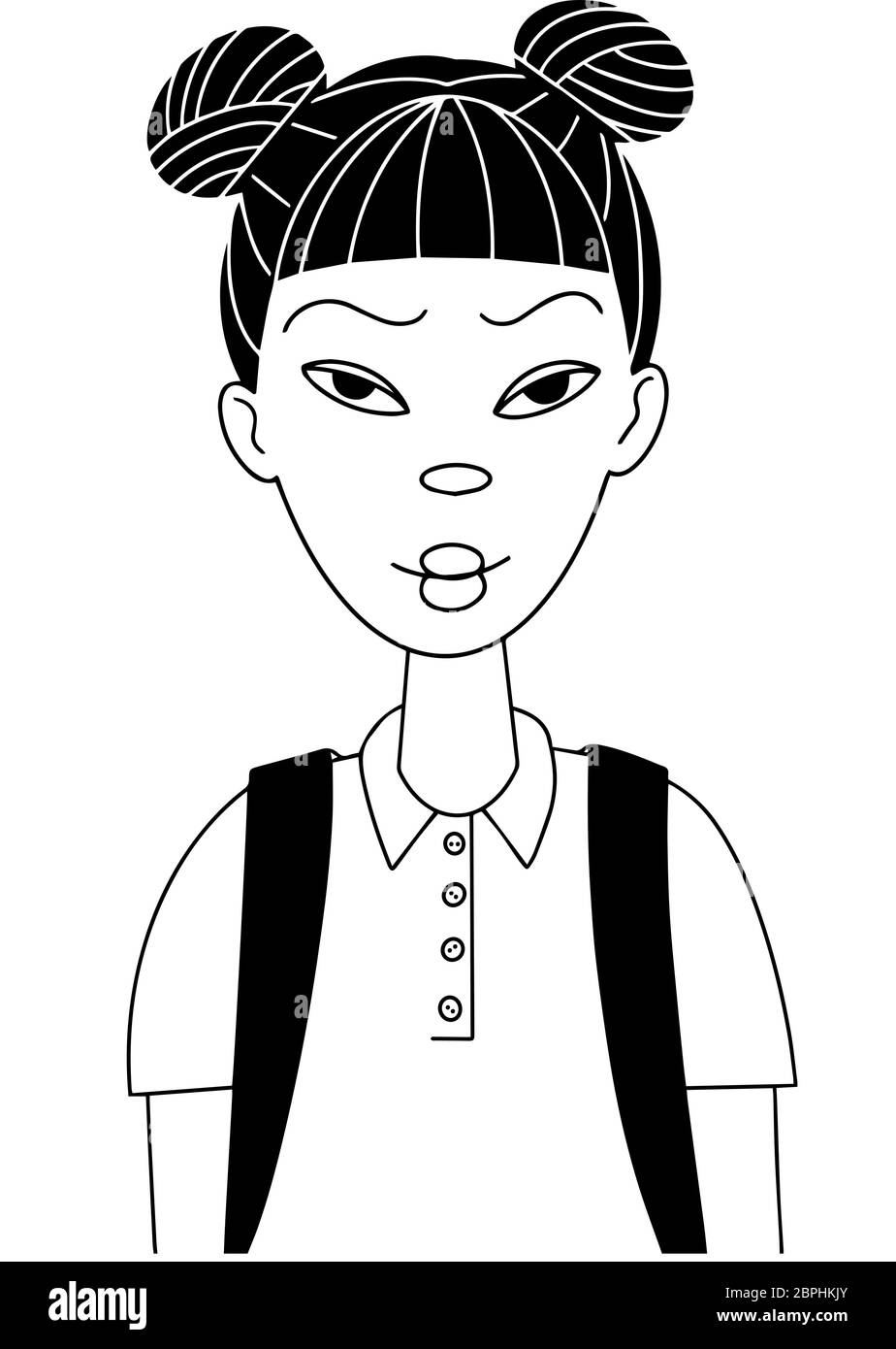Ritratto di una scuola carino ragazza asiatica personaggio Moda stile linea illustrazione vettoriale Illustrazione Vettoriale