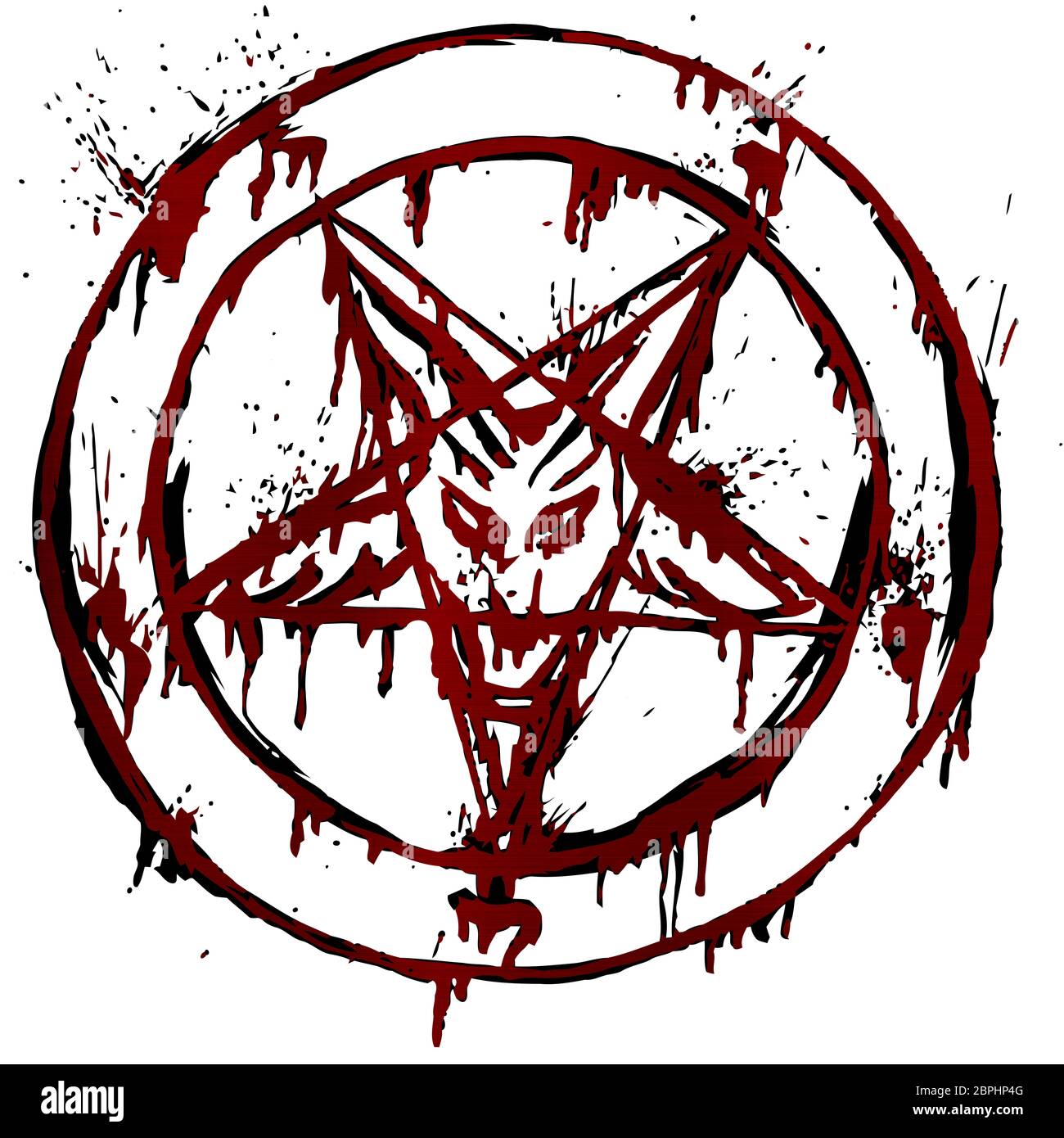 Pentagram satana occulto diavolo rosso sangue paganesimo illustrazione metallico Foto Stock