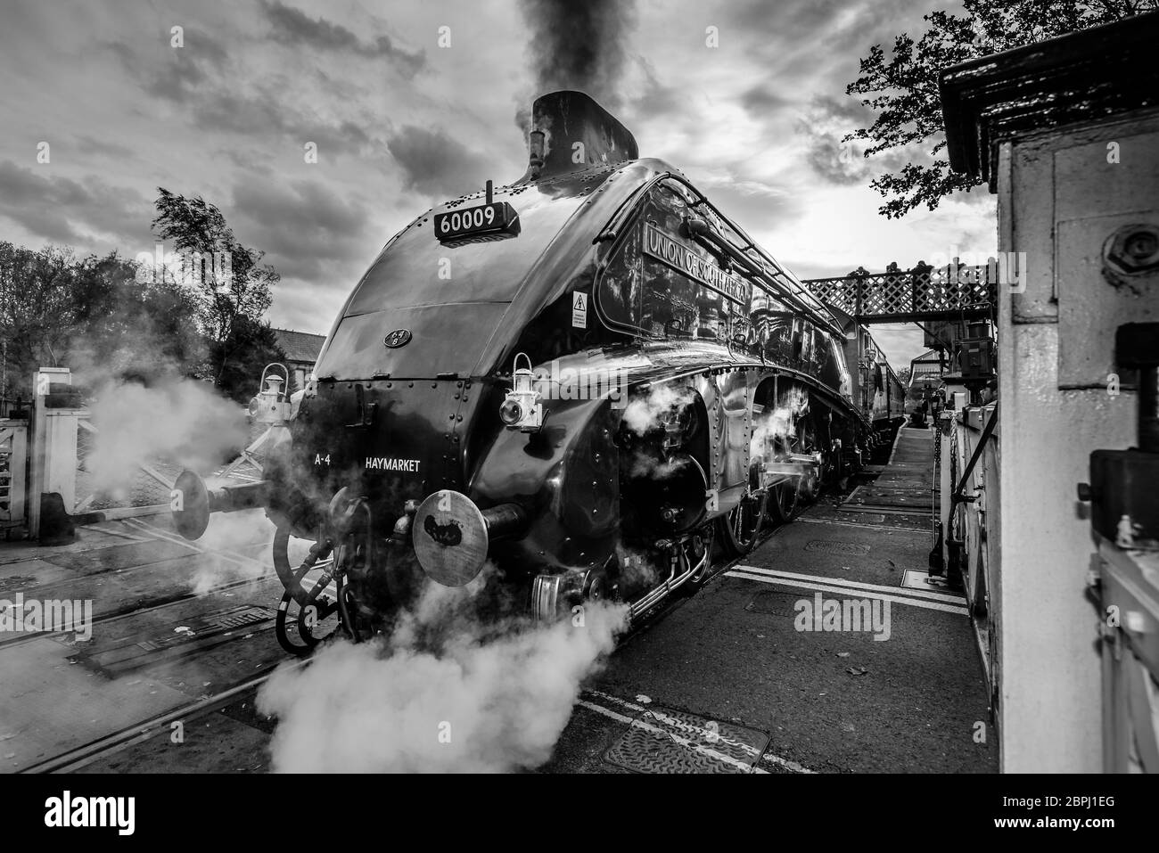 L'A4 dominio del Pacifico del Sud Africa a Ramsbottom stazione. La East Lancashire Railway autunno gala vapore Ott 2014. Foto Stock