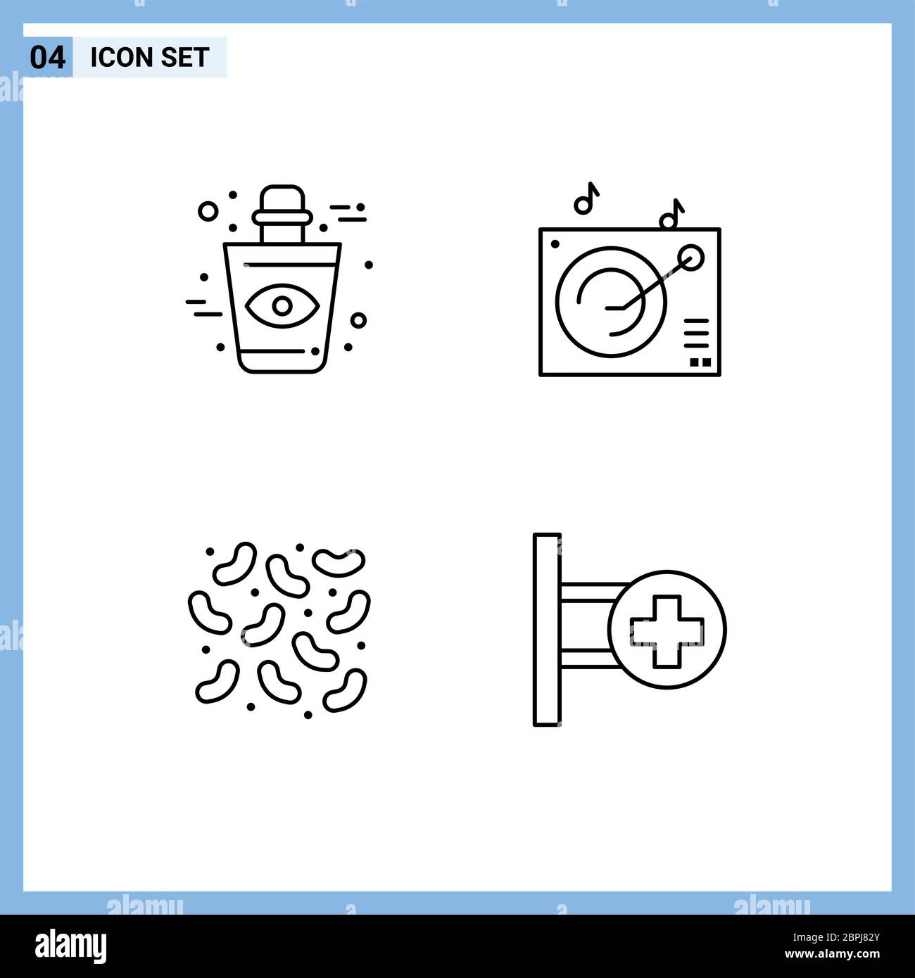 Set di 4 icone moderne dell'interfaccia utente simboli per sangue, virus, Halloween, musica, elementi di disegno vettoriale editabili dell'ospedale Illustrazione Vettoriale