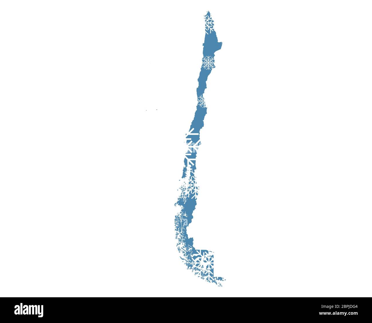 Mappa di Cile con i fiocchi di neve Foto Stock