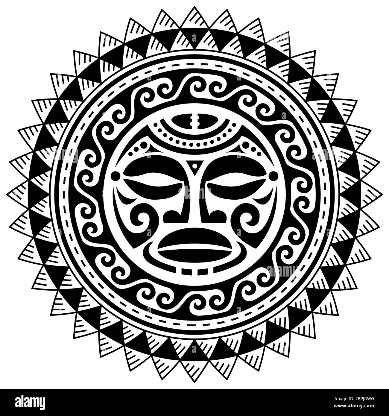 Modello vettoriale per tatuaggio facciale Maori polinesiano, design tribale uomo hawaiano Illustrazione Vettoriale