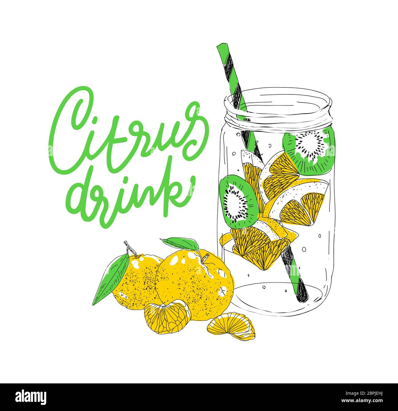 Disegnata a mano vector estate bevanda ghiacciata con cittrus. Limone e menta. Detox acqua. Illustrazione lineare. - Illustrazione Vettoriale Foto Stock Disegnata a mano vector estate bevanda ghiacciata con cittrus. Limone e menta. Detox acqua. Illustrazione lineare. - Illustrazione Vettoriale Foto Stock