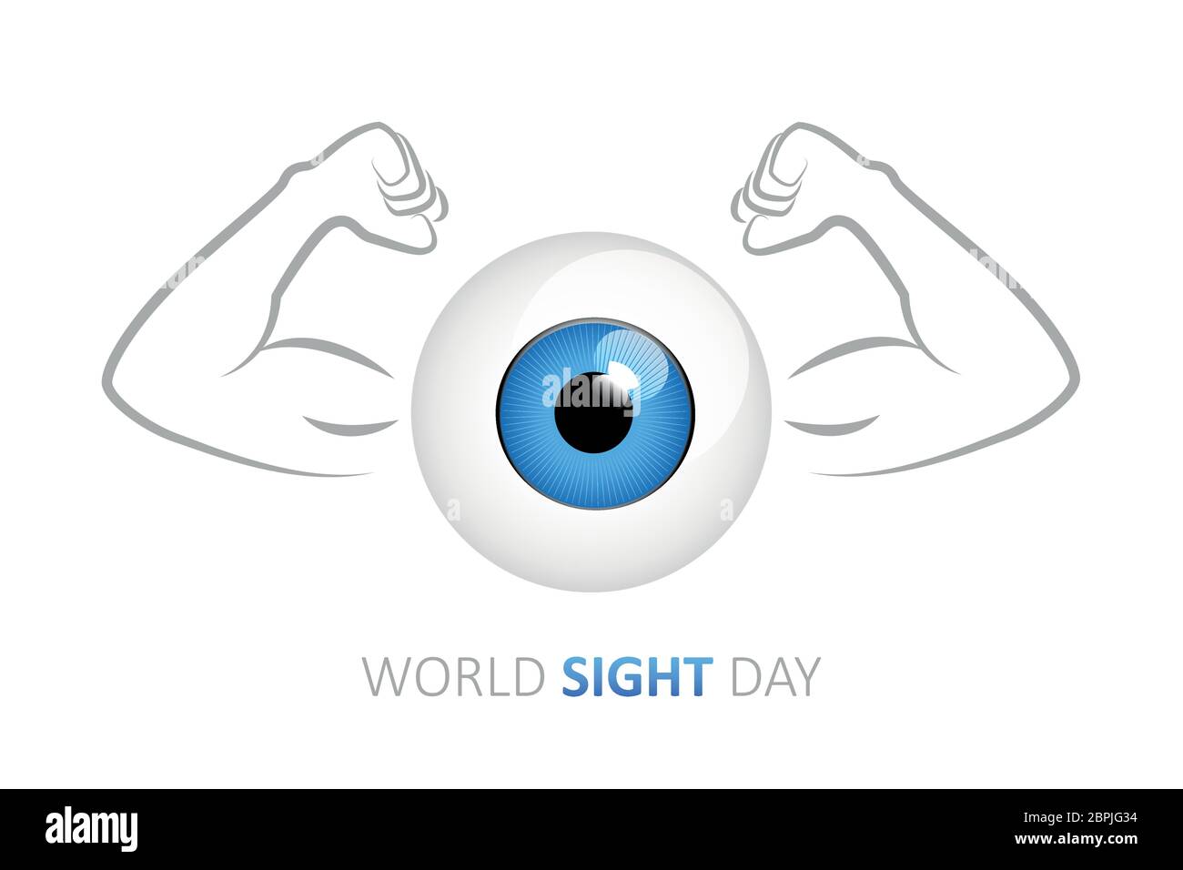 Occhio blu forte con braccia muscolari per la vista mondiale vettore di giorno EPS10 illustrazione Illustrazione Vettoriale