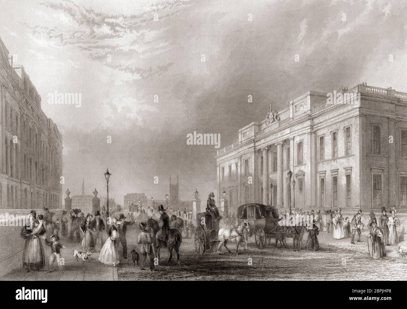 Fishmongers' Hall, Londra, Inghilterra, XIX secolo. Dalla storia di Londra: Illustrato dalle viste a Londra e a Westminster, pubblicato intorno al 1838. Foto Stock