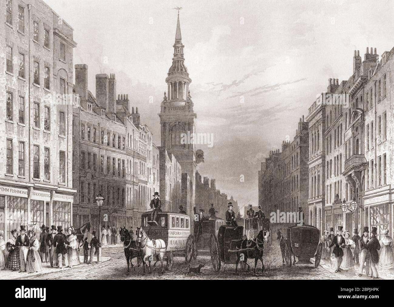 Cheapside, Londra, Inghilterra, 19 ° secolo. Dalla storia di Londra: Illustrato dalle viste a Londra e a Westminster, pubblicato intorno al 1838. Foto Stock
