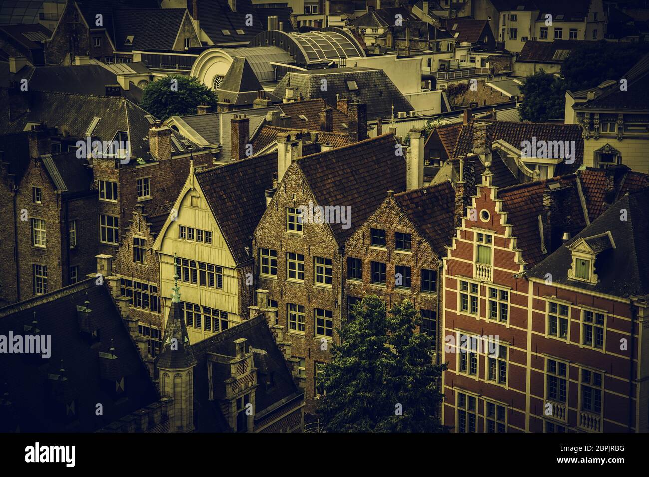 Vista panoramica della città di Gand, dettaglio di città del Belgio, Europa Foto Stock